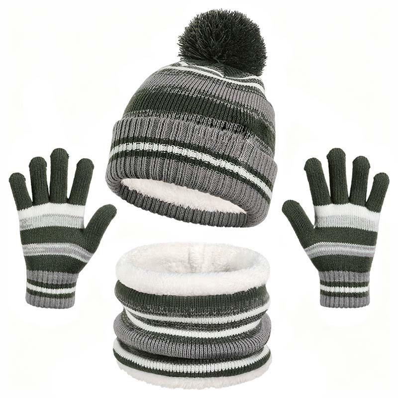Children's Hat, Scarf, Gloves, Three Piece Set, Striped Autumn and Winter Knitted Fleece Kindergarten Warm Suit