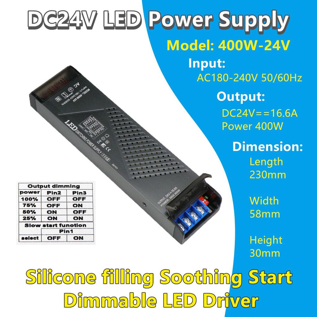 24V Silicone-Filled Dimmable LED Driver with Soft Start