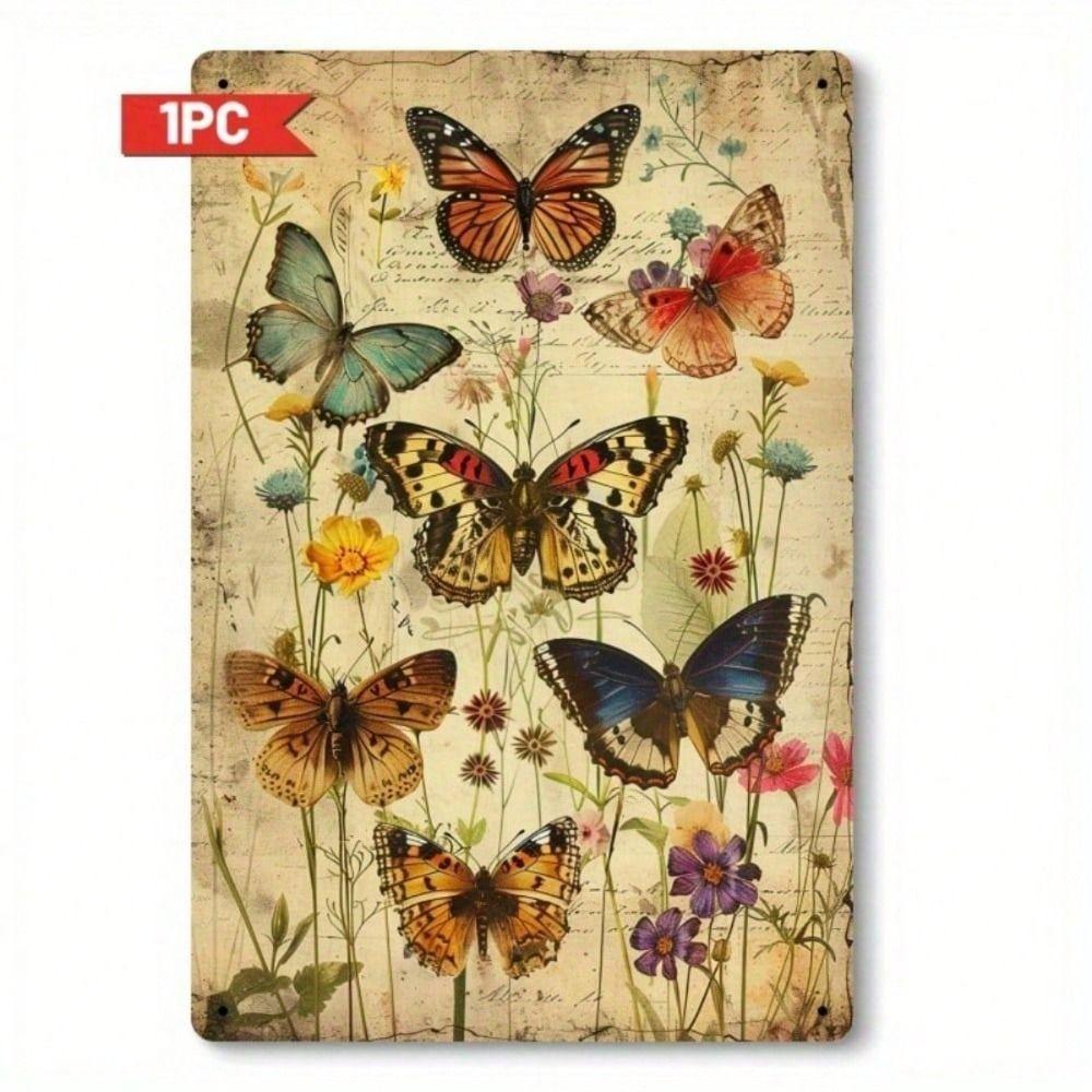 Butterfly Spring Flowers Metal Wall Decor for Living Room