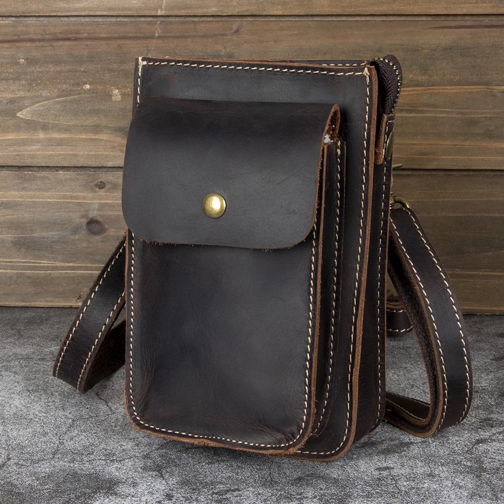 Pánská vintage ručně vyrobená kožená crossbody taška přes rameno z hovězí kůže s poutkem na opasek pro mobilní telefony