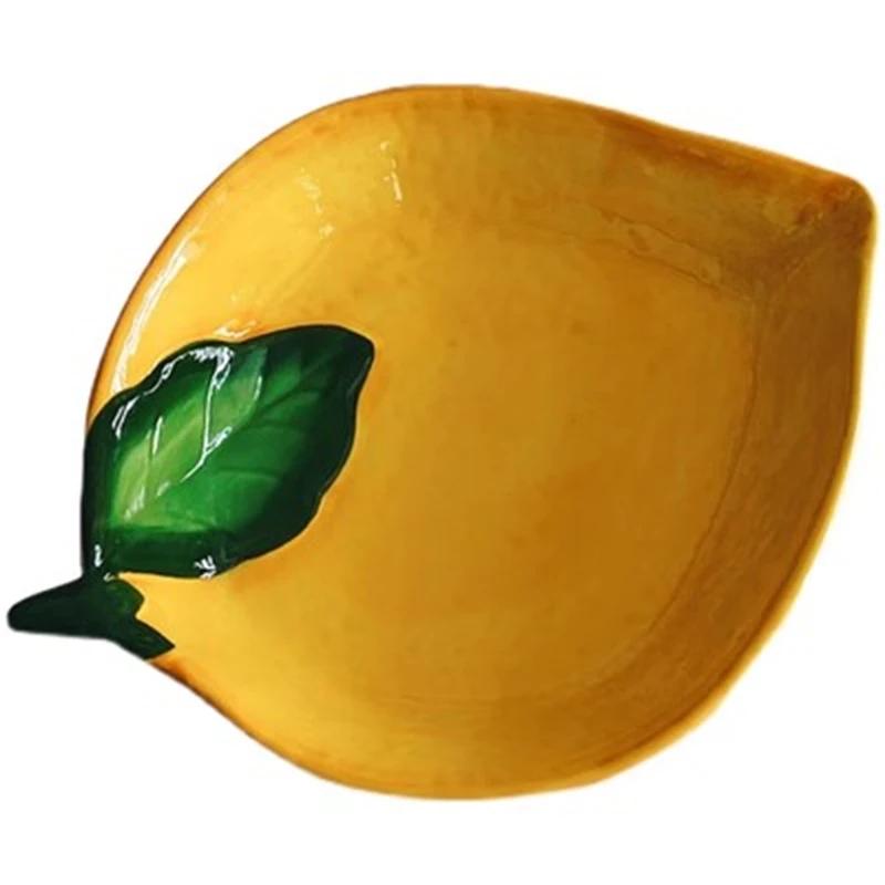 Lemon Shaped Ceramic Plate for Dessert, Fruit Tray, Afternoon Tea Kettle, Milk Mug, European Dinnerware, Colored Underglaze
