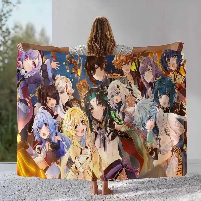 Classic Game Genshin Impact Cartoon Flannel Blanket,Ultra Soft Warm Plush Throw for Home Bedroom Bed Sofa Cover Office Camping