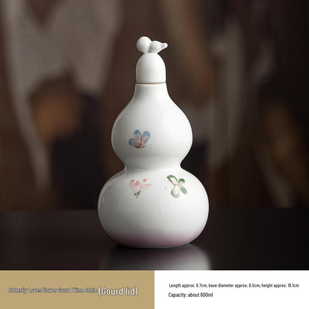 Ancient Style Chinese Ceramic Gourd Wine Bottle with Portable Mesh Bag for Cold Brew