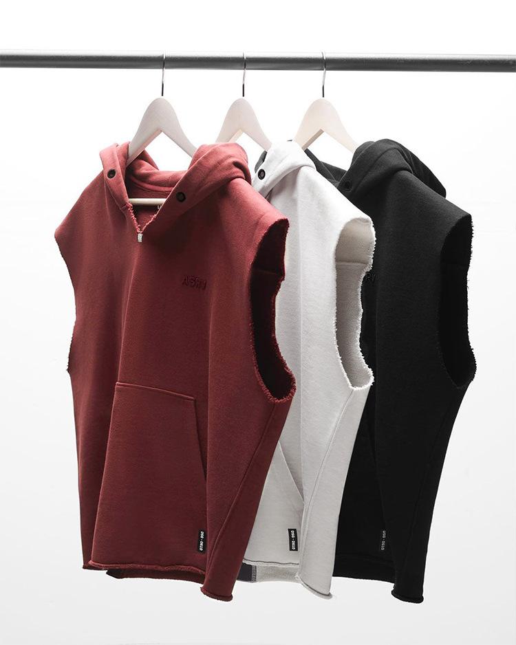 Men's Spring & Autumn Youth Thickened Multi-Pocket Sleeveless Hoodie and Sports Vest.