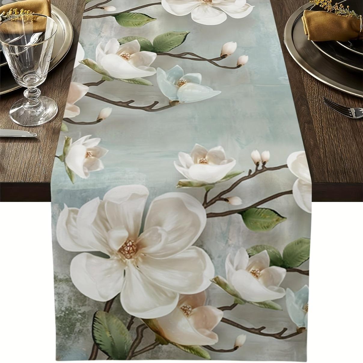 Drapeau de table fleur aquarelle Art moderne fleur de prunier Écharpe de coiffeuse en lin Décoration de table de cuisine 33x230cm