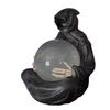 Resins Death God Sculpture Crystal Ball Halloween Decors LED Light Up With Flying Bats For Home Party Collectible Gift