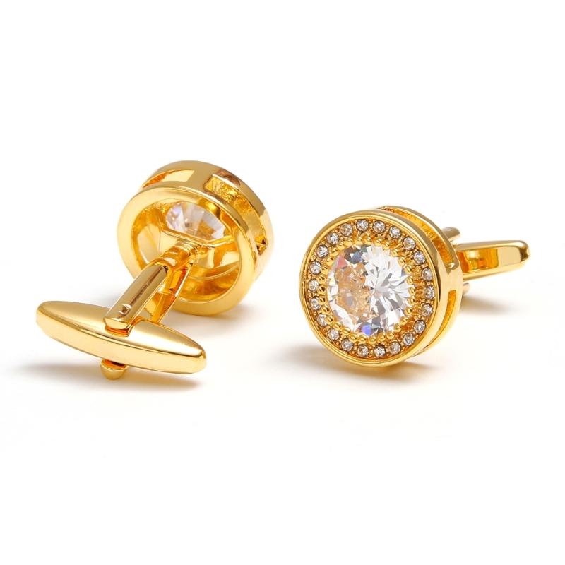 Vintage Styles Round Cufflinks with Cubic Zirconia Stones for Men in Formal and Social Event