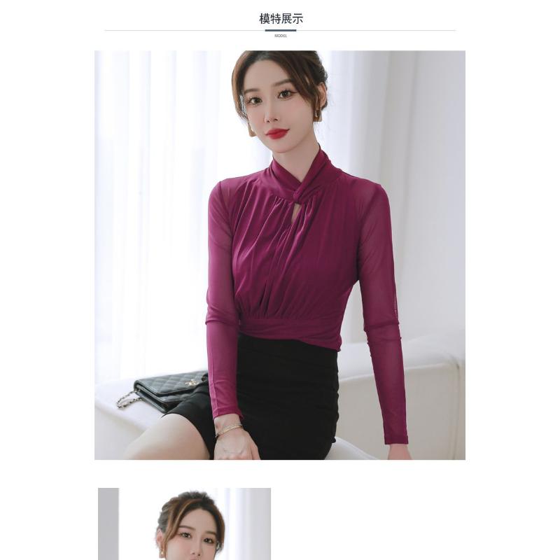 Autumn and Winter Mesh Long-sleeved Tops for Women New Inner Slim-fitting Bottoming Temperament Western T-shirt