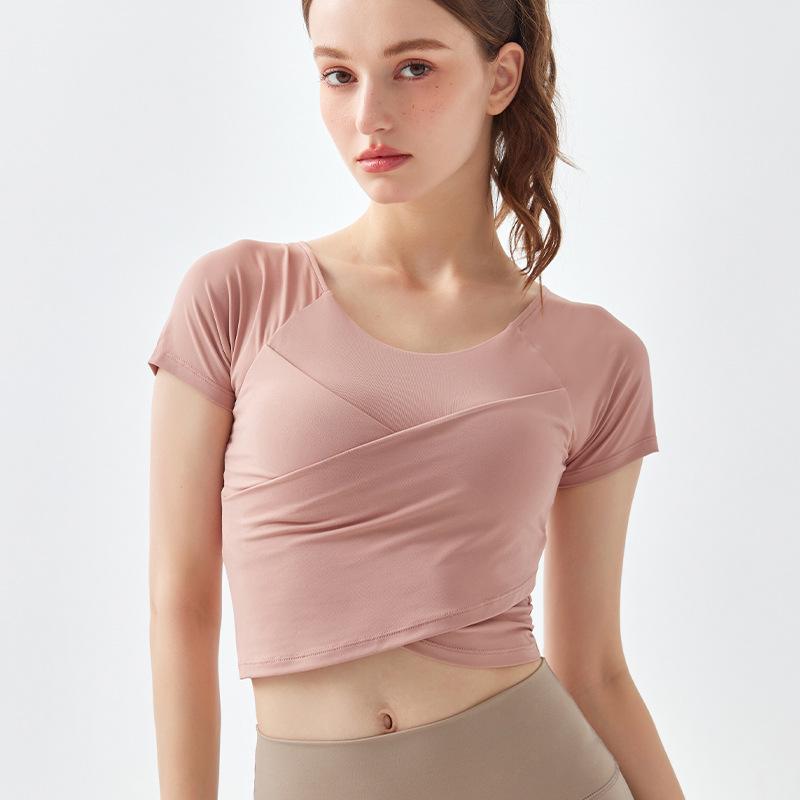 Women's Nude Feel Quick-Dry Yoga Crop Top - Short Sleeve, Sexy & Sports-Ready