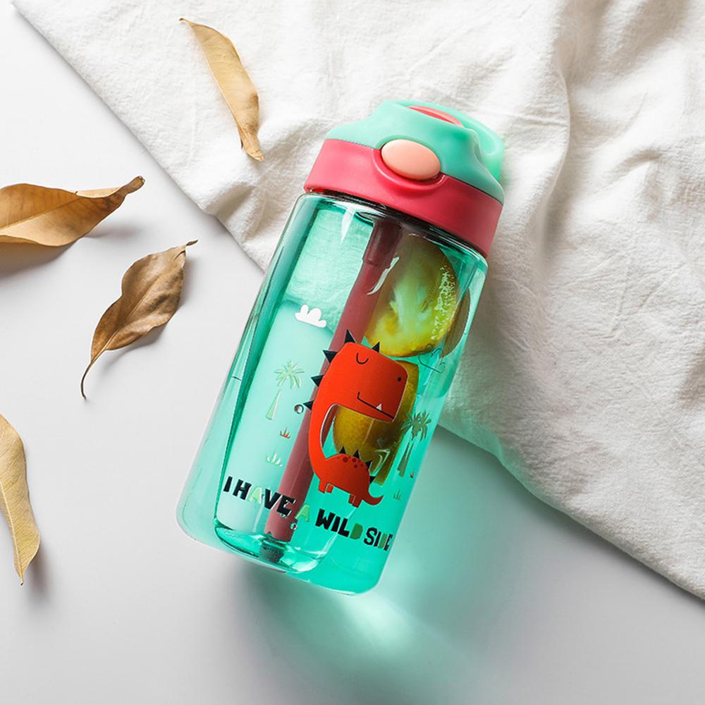 480ML Cartoon Children Plastic Cup With Straw Portable Anti-falling Dinosaur Water Bottle For Kids Water Sippy Cup Drinkware