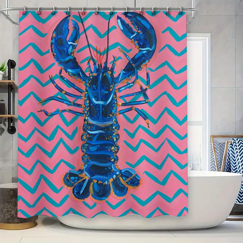 

Modern Blue Crab Print Shower Curtain Waterproof Fabric Decorative Home Bath Accessories Pink Chevron Pattern Large Size 72 X 84 W60H190(CM)-1 Pcs