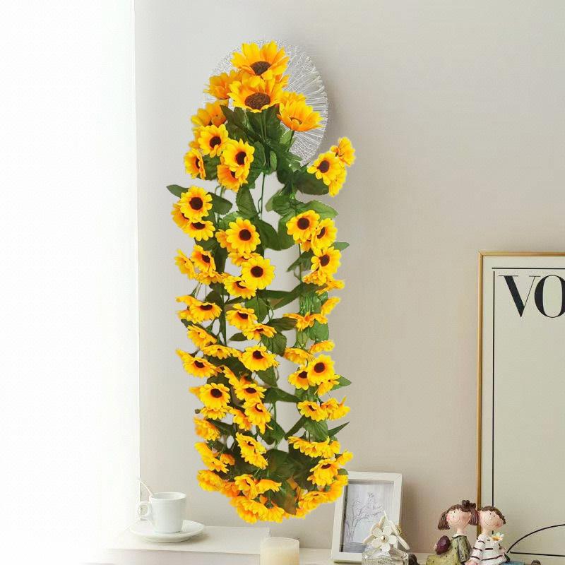 One Sunflower Vine Rattan Hanging Flower Fake Flower for Wall Home Party Wedding Floral Decoration