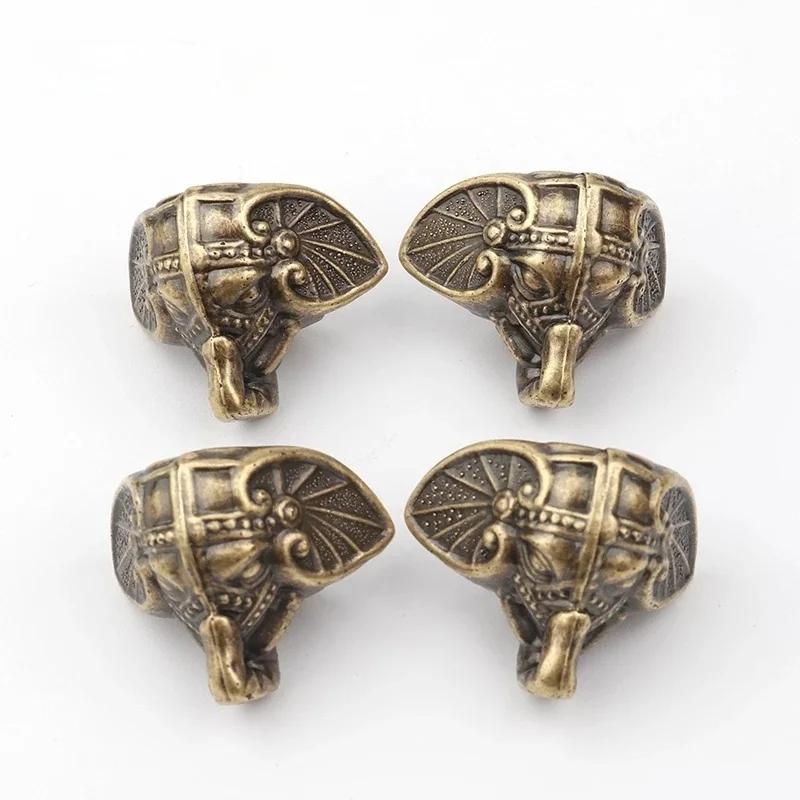 

4PCS Antique Elephant Vintage Bronze Jewelry Chest Box Wooden Case Decorative Protection Feet Leg Plastic Material Decoration A