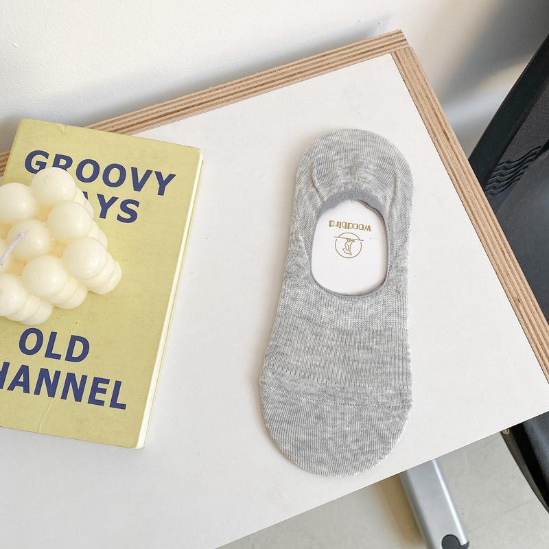 Solid Color Basic Vertical Strip Silicone Non-Slip Invisible Socks College Style Cotton Socks Versatile Comfortable Socks Thin