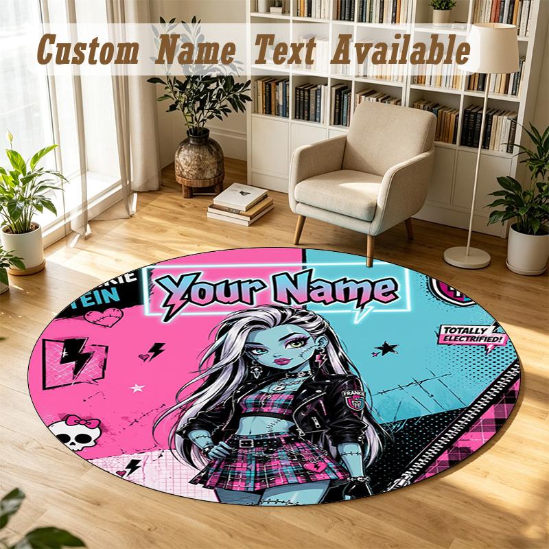 Monster High Personalized Round Rug Support Custom Name, Soft Home Decor Mat