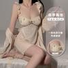 Women's Flocked Velvet Lace Padded Sleep Dress with Robe Lounge Set