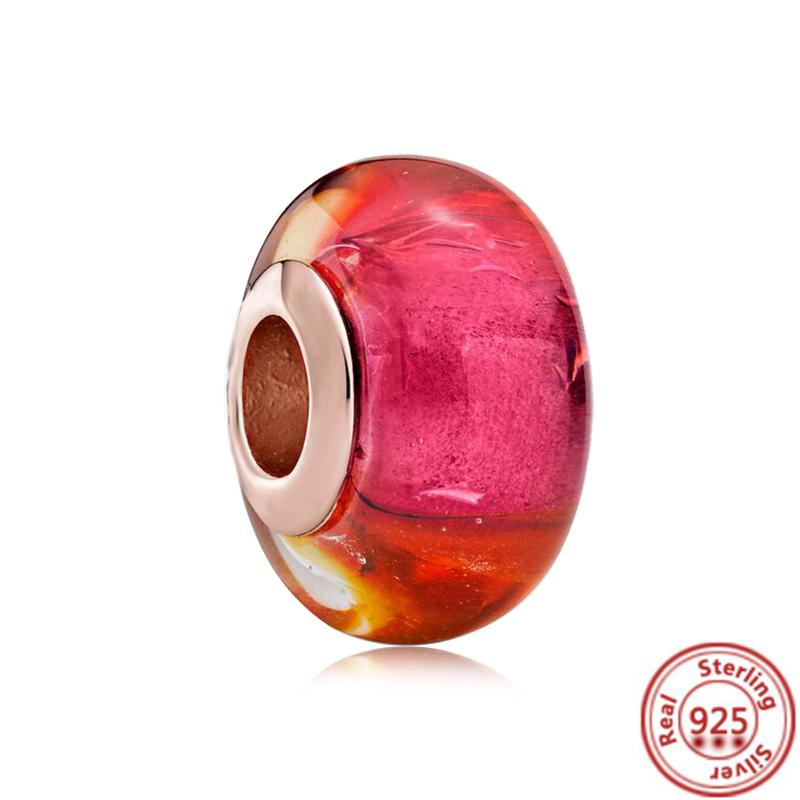 925 Sterling Copper Blue Green Pink Red Black White Purple Murano Glass Beads Fit Original Pantaro Charms Bracelet Women Zircon