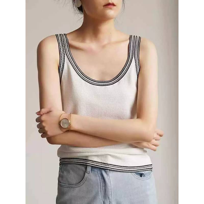 Zomer mouwloos T-shirt voor dames met kleurblokontwerp en polyester stof voor casual gebruik