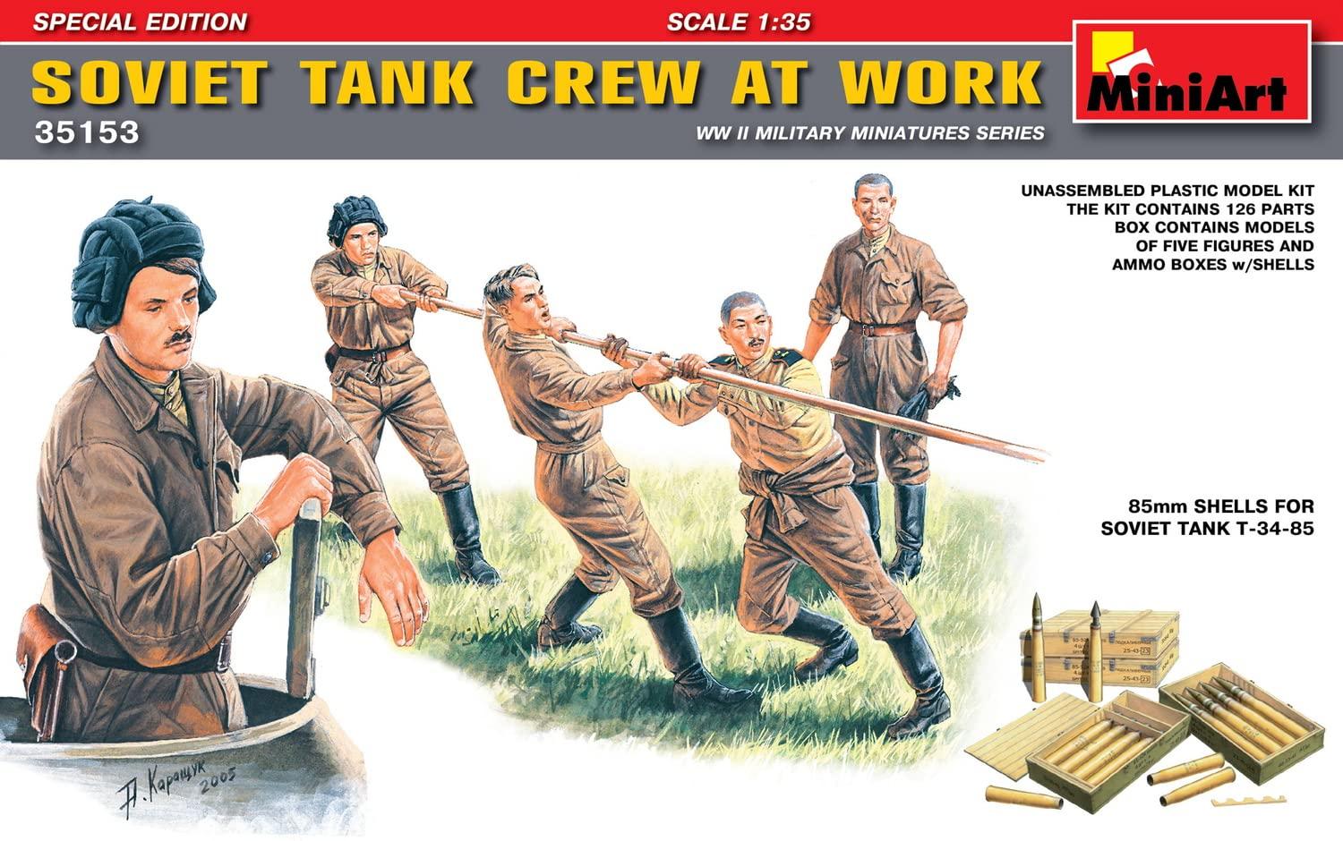 

Miniart scale Soviet Tank Crew Work Scene Plastic Model Kit with 5 Figures and Ammunition Box 1/35