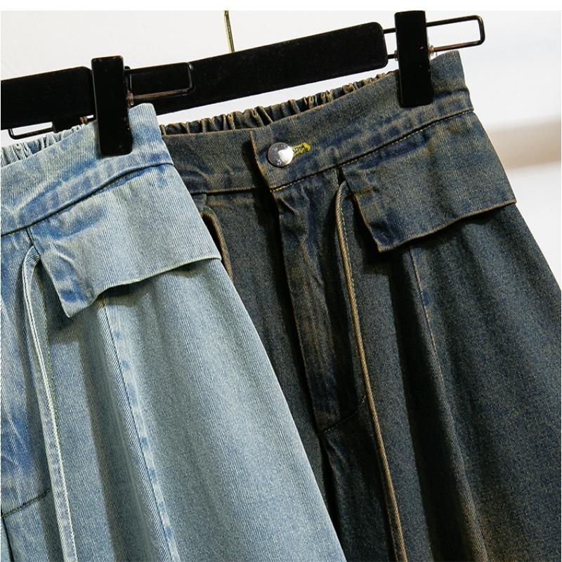DIMANAF 2026 Summer New Plus Size Women Jeans Fashion Lady Clothing Long Pants Denim Cotton Loose Casual Elastic Waist