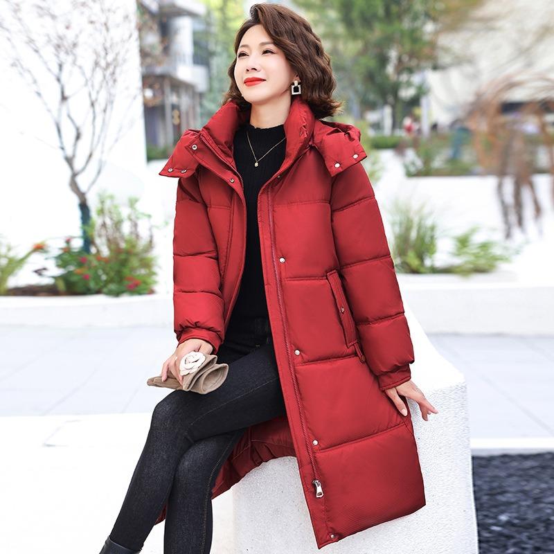 Down Cotton Clothes Women's Winter New Fashion Large Size Thickened Slim Hooded Medium and Long Cotton Coat