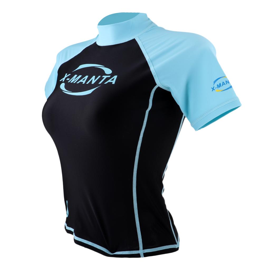 Buy Women Short Sleeve Dive Skin Snorkeling Rash Guard Shirt Pink and ...