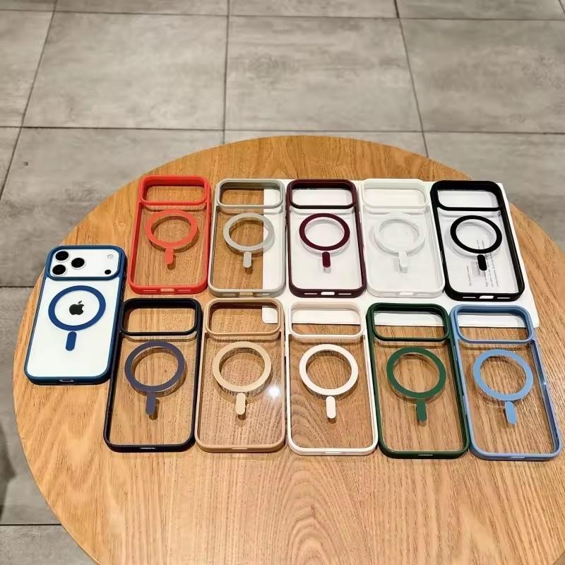 Luxusní nárazuvzdorný kryt s podporou bezdrátového nabíjení Magsafe pro iPhone 17 Air 16e 15 14 Plus 13 12 Mini Pro Max Průhledný magnetický kryt