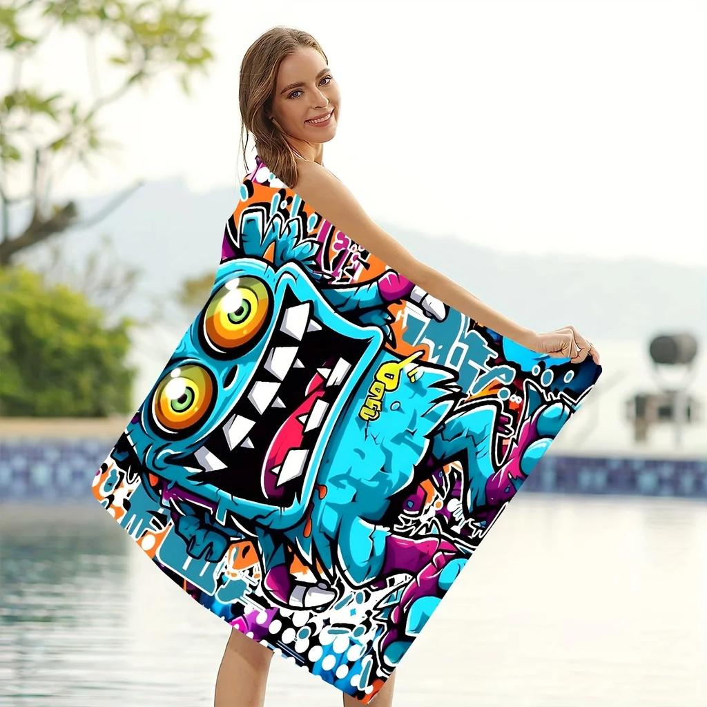 Telo da Spiaggia Graffiti Vivaci - Microfibra leggera e ad asciugatura rapida con grafiche di mostri cartoon colorati