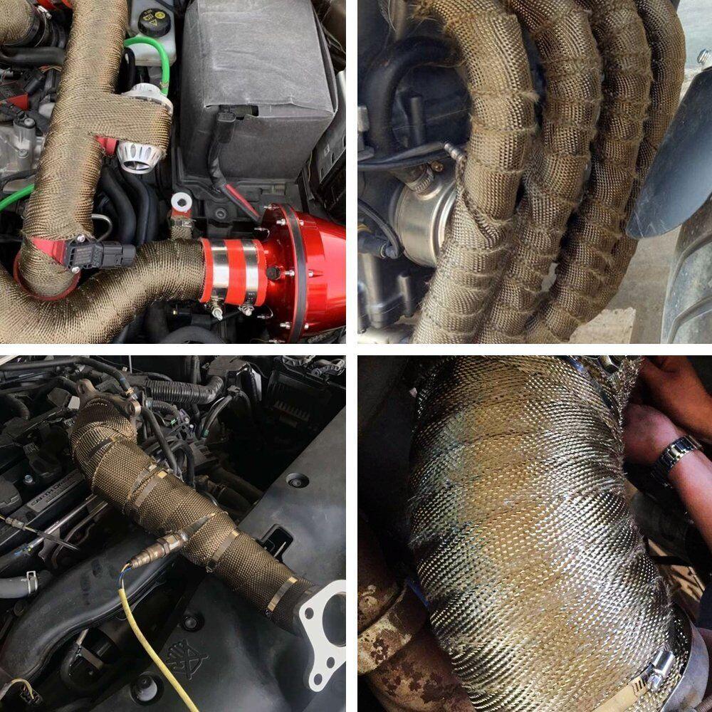10M Motorcycle Exhaust Pipe Heat Wrap Tape Exhaust Header Wrap High-Temperature Insulation Tape With Stainless Steel Zip Ties