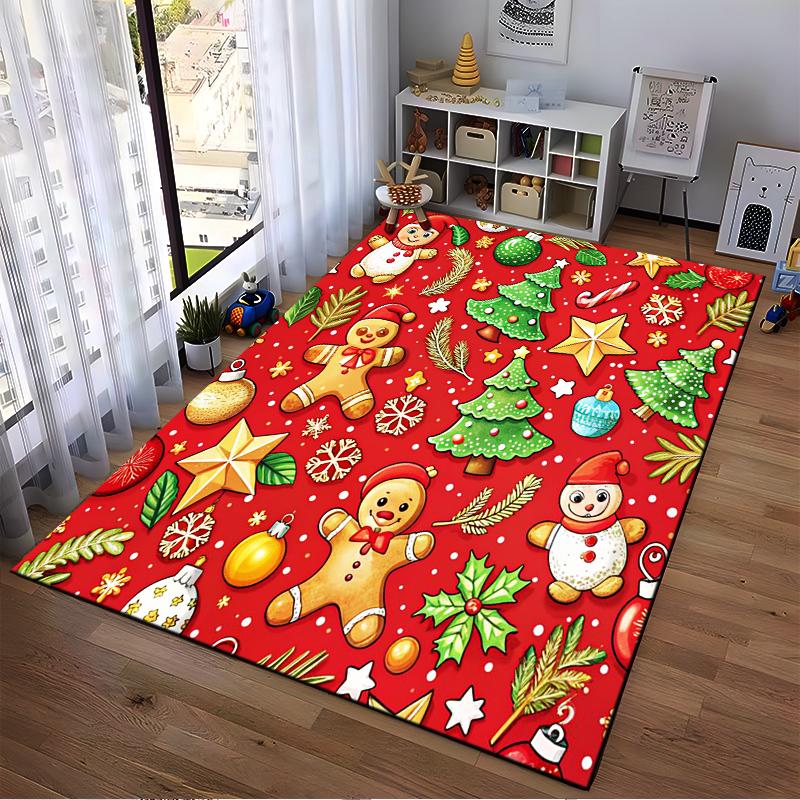 Festive Christmas Pattern Rug Non-slip Rug Suitable for Living Room and Bedroom Sofas
