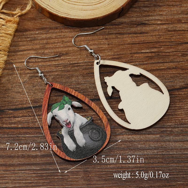 Easter Cartoon Animal-Shaped Wooden Earrings: Heart, Donkey, Clover, Sheep, Bull Designs