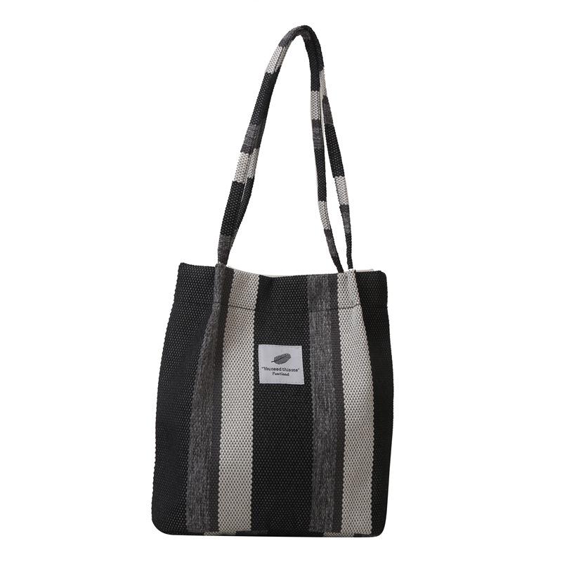 2023 Striped Canvas Tote Bag: Casual, Large Capacity, Autumn Fashion, Shoulder & Handheld
