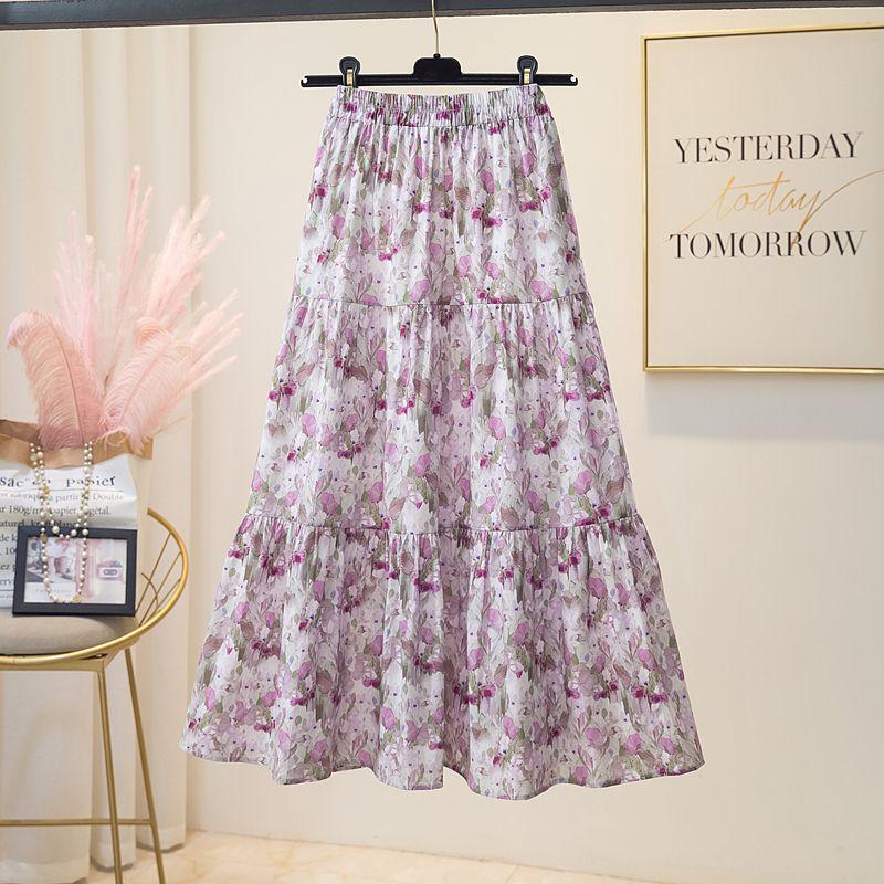 

Белая юбка с цветочным принтом для женского лета, новинка, с высокой талией, А-силуэта, средней длины, юбка-торт 2XL