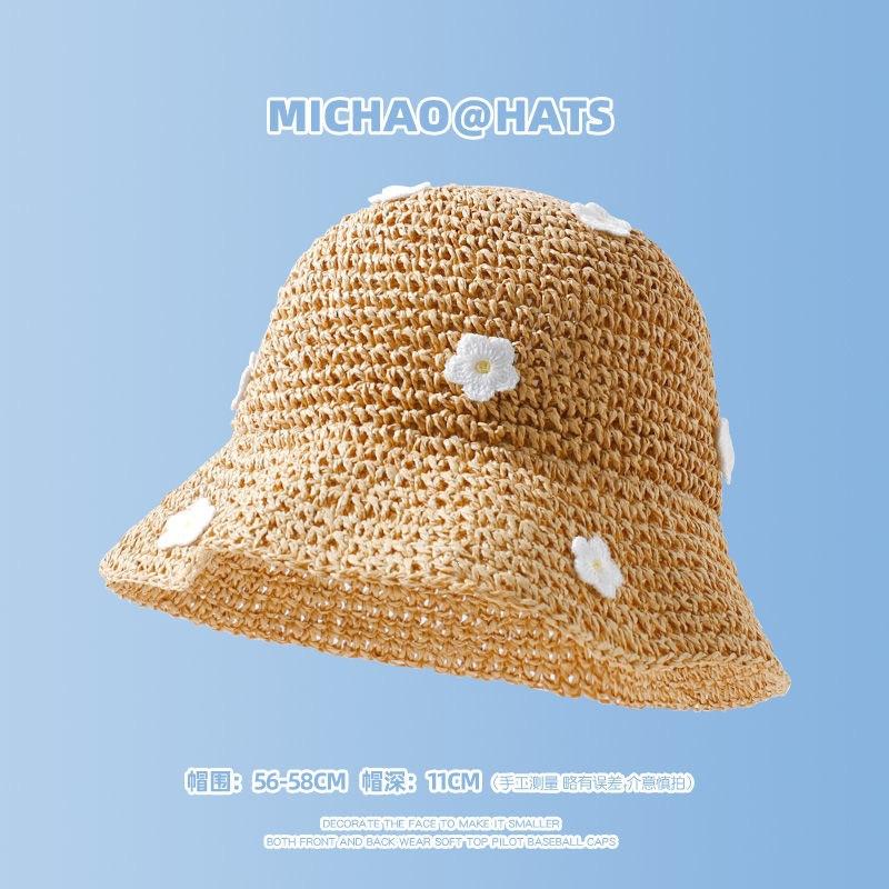 Lace Straw Sun Hat Children's Large Brim Summer Breathable Straw Hat Seaside Full Face Shading Sun Protection Hat Tide