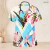 Women Plus Size Printed Nurse Scrub Top V Neck Short Sleeve With Front Pockets