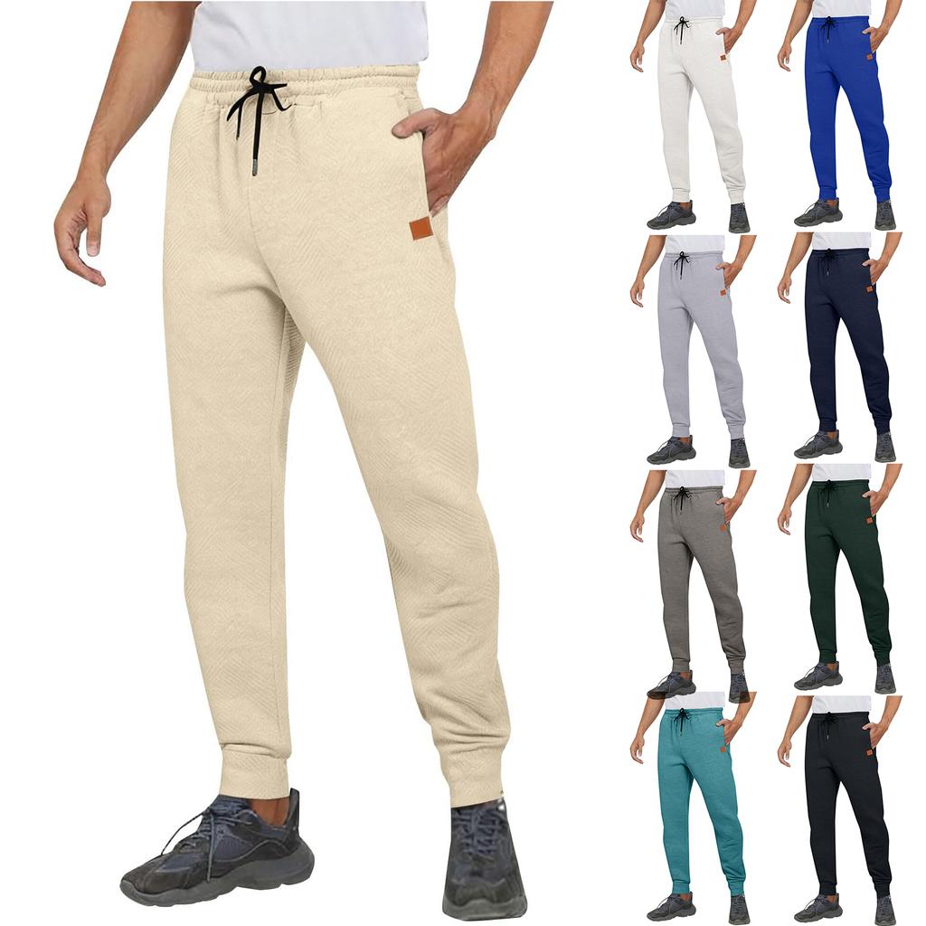 Men's Casual -color Tapered Sweatpants And Men's Knitted Textured Drawstring Sports Trousers
