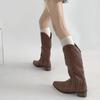 Retro classic versatile thick heel boots women's 2025 new summer pointed head thin and high v-mouth knight boots