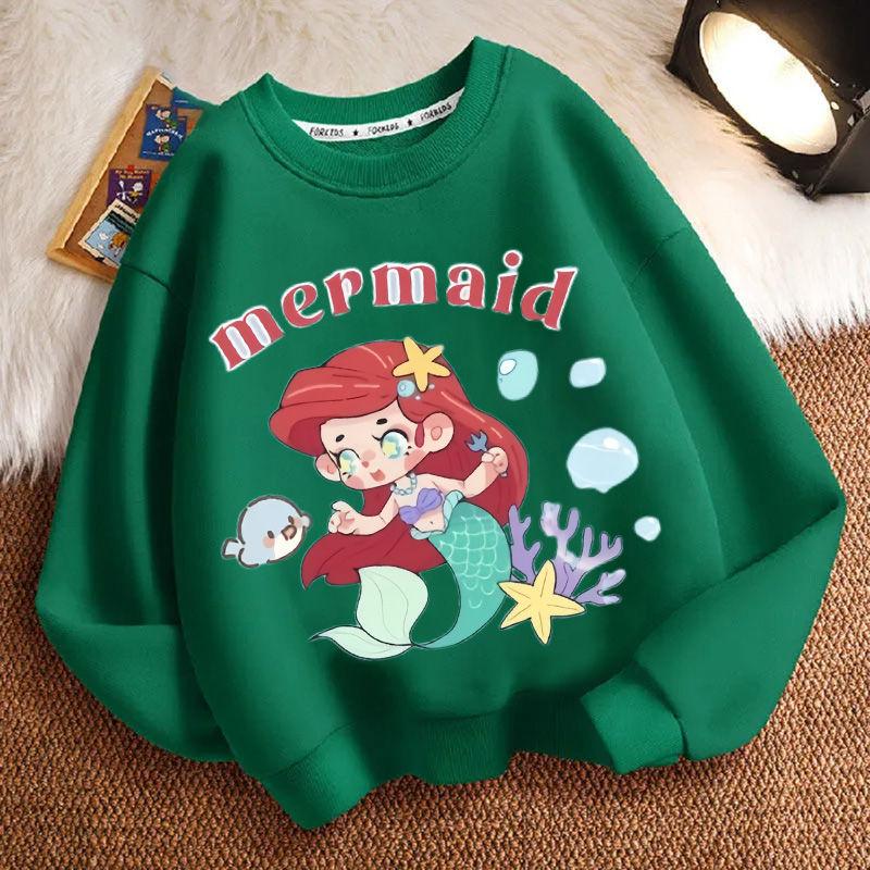 Niedlicher Meerjungfrau Rundhals-Hoodie für Kinder, modisches langärmeliges Freizeit-Oberteil für Jungen und Mädchen für Frühling und Herbst