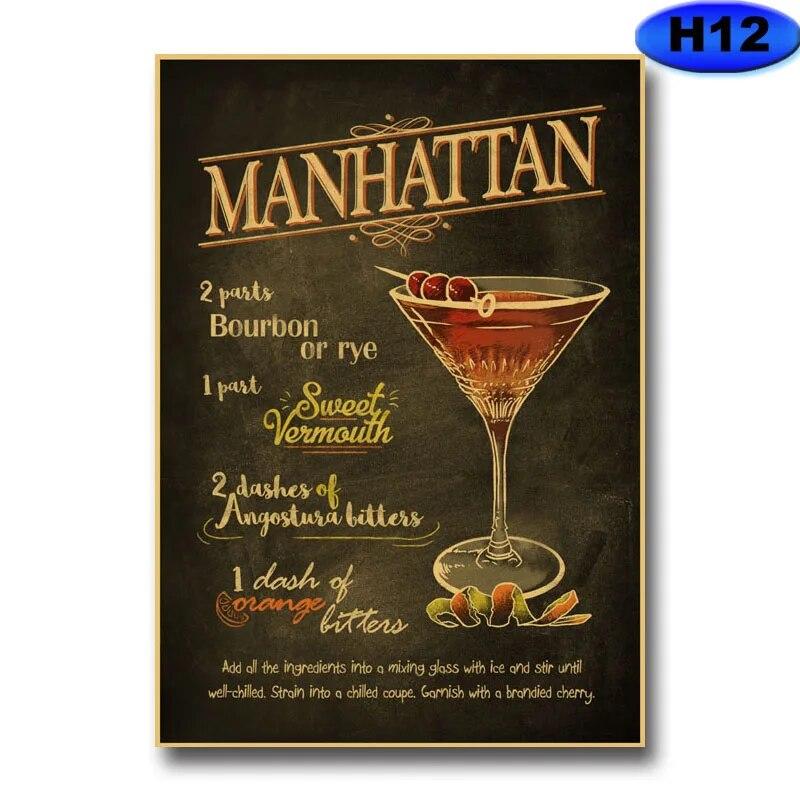 Vintage Cocktail Menu Posters Mixology Recipe Lovers Guide Poster Cafe Bar Wall Decor Home Room Decoration Painting