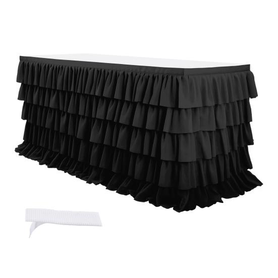 Ruffled Table Skirt 5-Tier Pleated Chiffon Tablecloth Reusable Tutu Table Skirt for Classroom Teacher Desk Back To School Birthday Party Cake Dessert