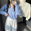 Short women's top spring thin hollowed-out cardigan gentle style loose V-neck knitted sweater summer