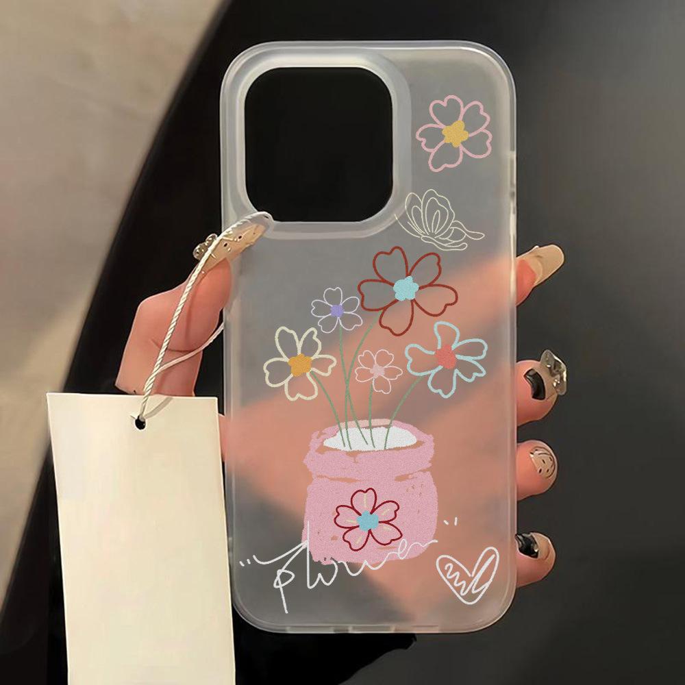 ins cartoon flower for iPhone17ProMax soft case Apple 17 matte mobile phone case 16/15 anti-drop 14
