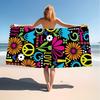 Bohemian Peace Sign Floral Print Beach Towel Quick Dry Absorbent Sandproof Lightweight for Travel Swimming Pool Hippie Style