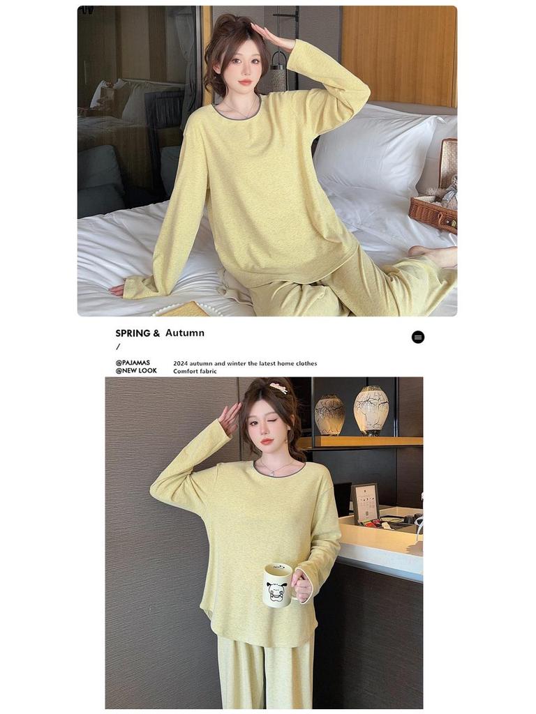 Damen Modal Langarm Pyjama mit Brustpolster - Locker, Schlichte Homewear für Frühling, Herbst, Winter