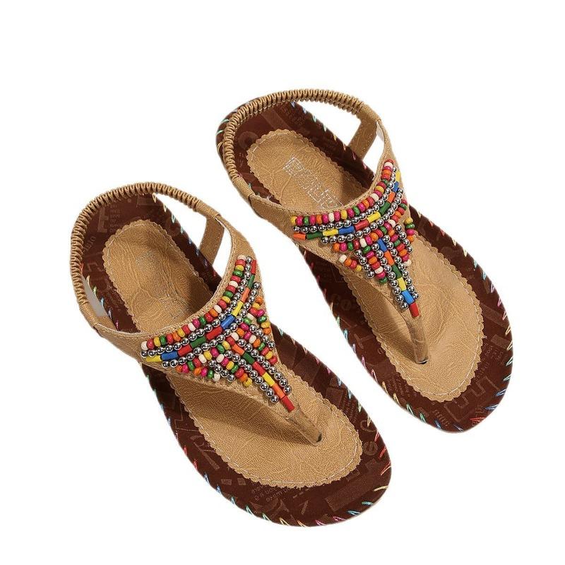 Women's sandals spring and summer new flat-bottomed beaded toe sandals women's flat-heeled beach women's shoes