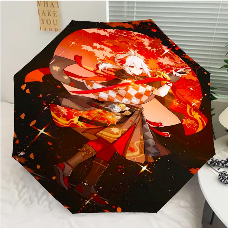 Genshin Impact characters2 Print Automatic Umbrella, 8 Rib Iron Frame, Plastic Handle, Suitable for Outdoor Travel &Daily , Ideal Gift