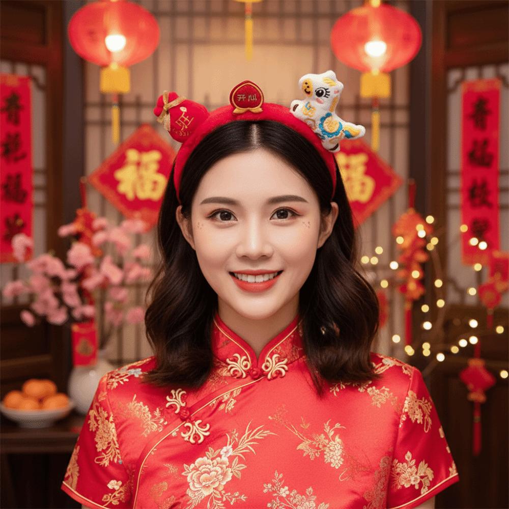 Mascot New Year Headband Lucky Cat Plush Horse Headband Creative Horse Hairband Children