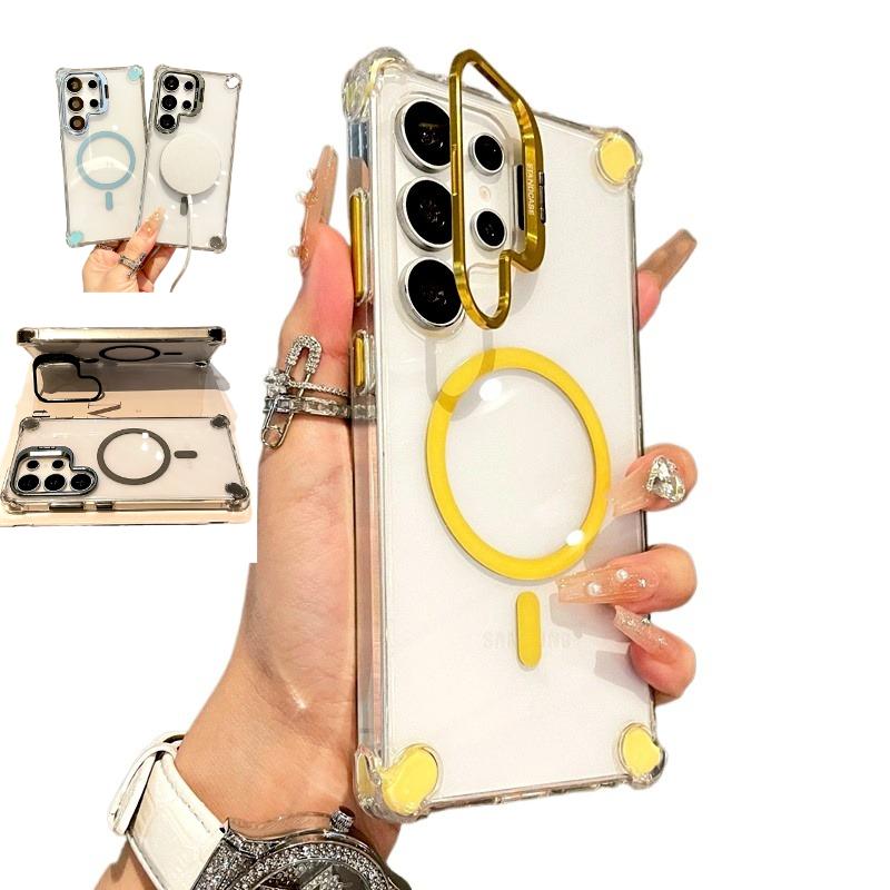 Luxus Transparentes Case Für Samsung Galaxy S25 S24 S23 S22 Ultra Plus A17 A56 A36 A16 A26 S24FE Magsafe Magnetischer Ständer Cover