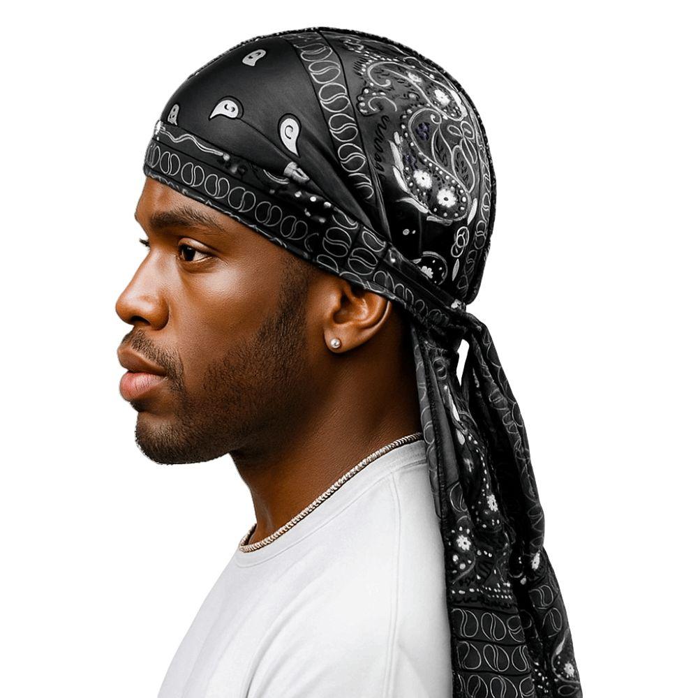 Fashion Amoeba Print Men's Headscarf Imitation Silk Breathable Long Tail Pirate Cap Lightweight Wave Print Cycling Hat Outdoor