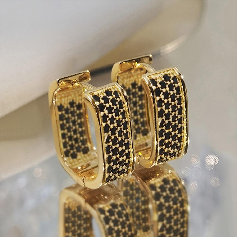 Elegant Geometric Square Earrings Luxury Full-Paved Zinc Alloy Ear Hoops for Women